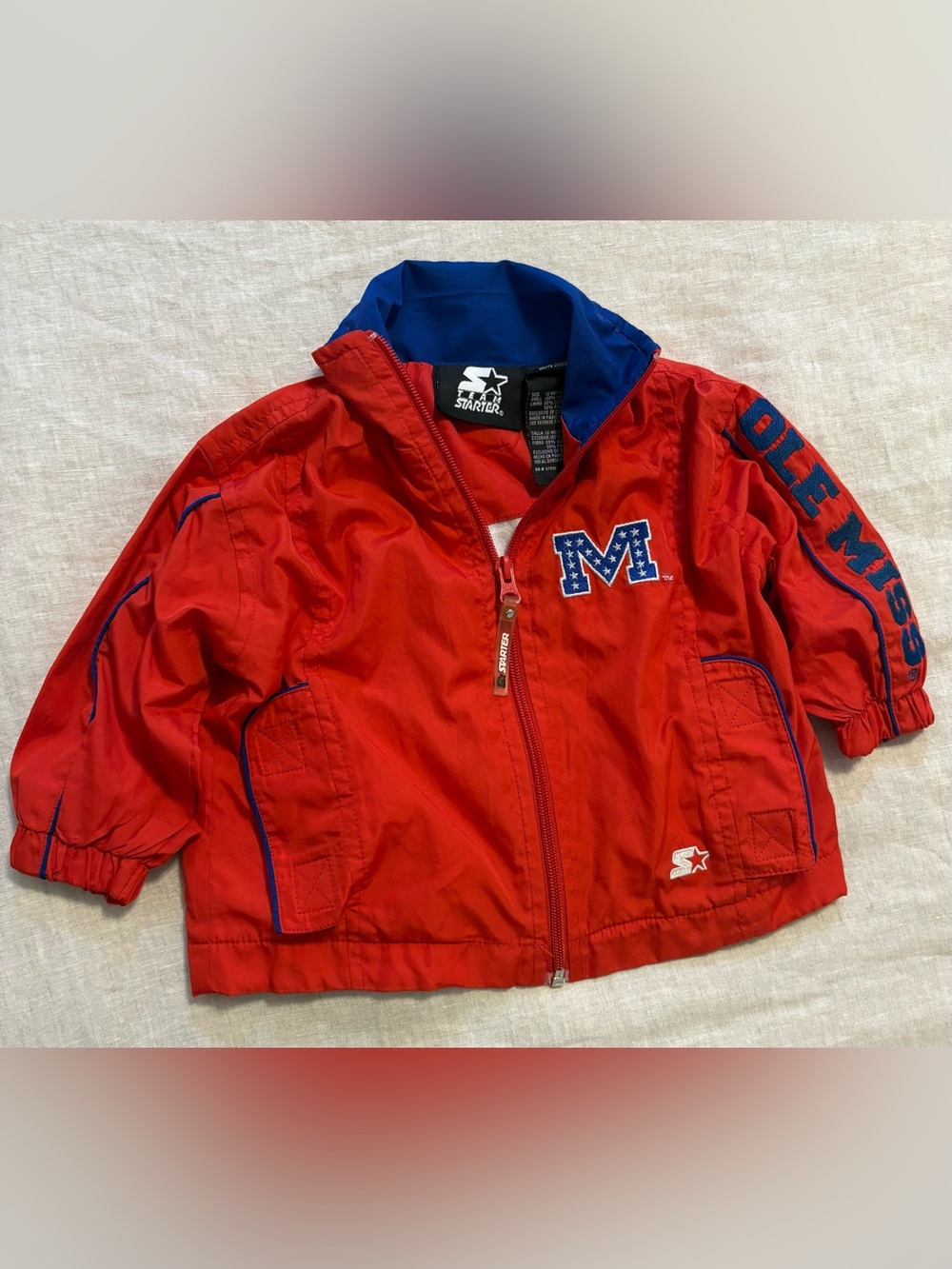 Vintage Starter Ole Miss Rebels Windbreaker Jacket 12 Months Red Full Zip